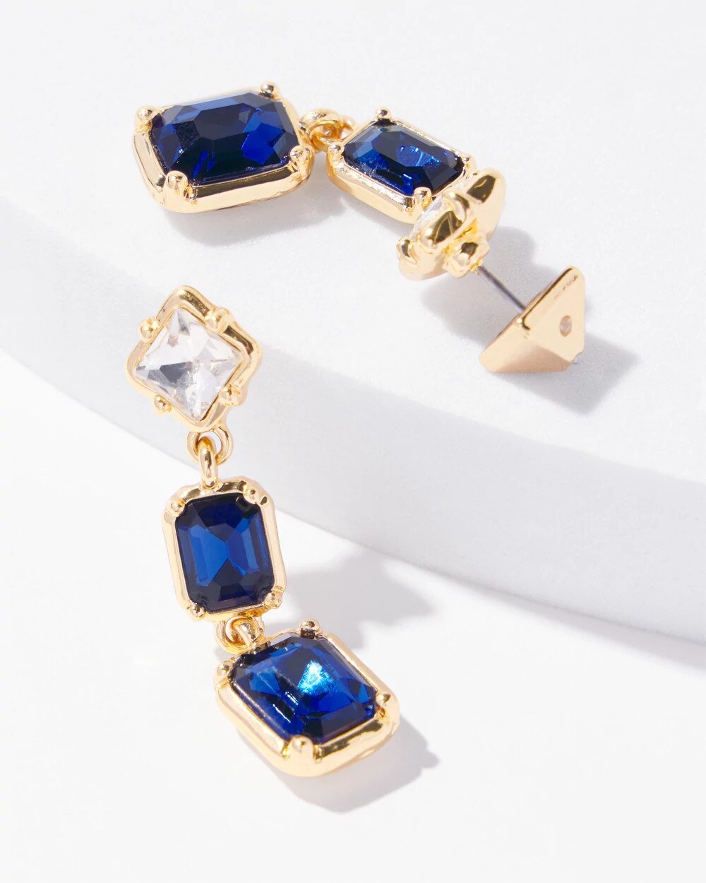 Gold + Blue Crystal Linear Earrings - image 3