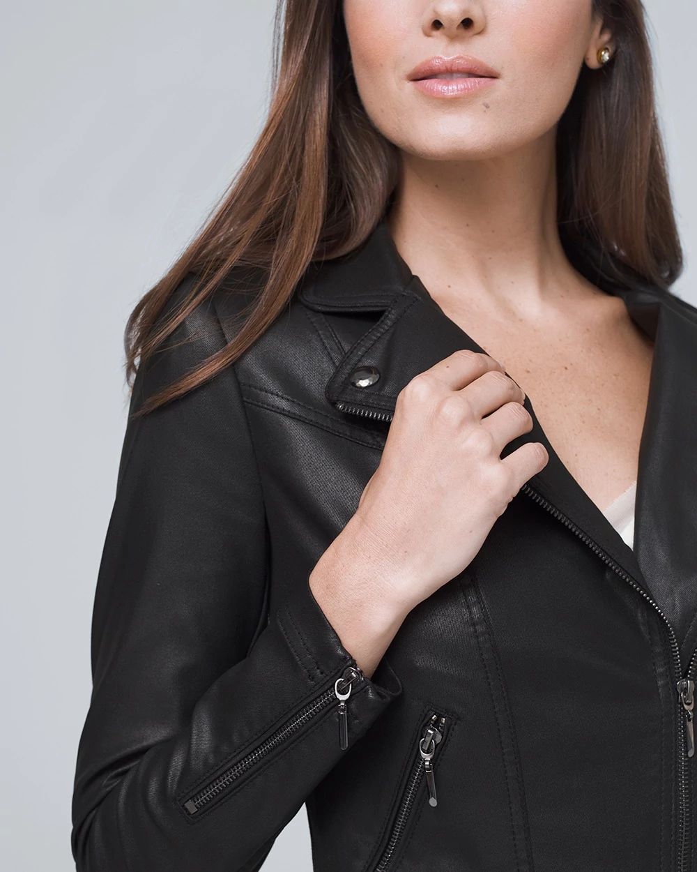 White house black market coated moto jacket top