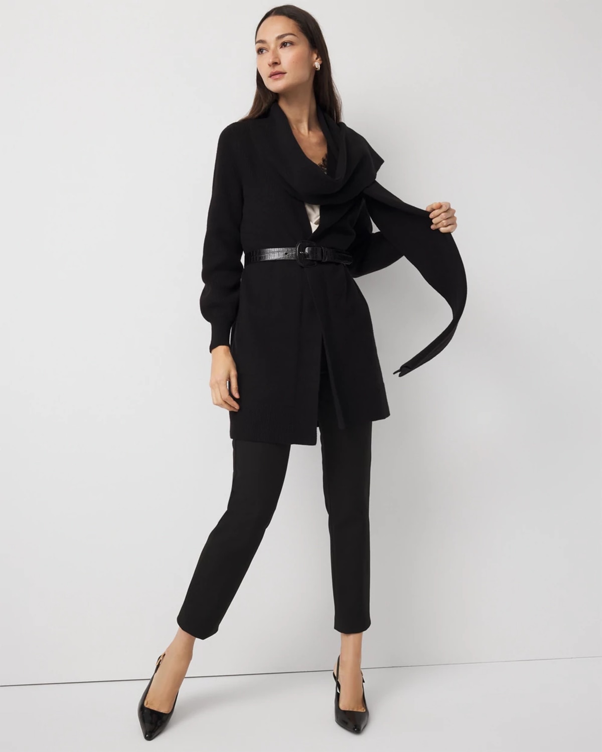 White House Black Market Convertible Scarf Cardigan Sweater In Black