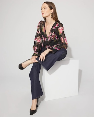 Sheer Metallic Clip Ruffle Blouse click to view larger image.