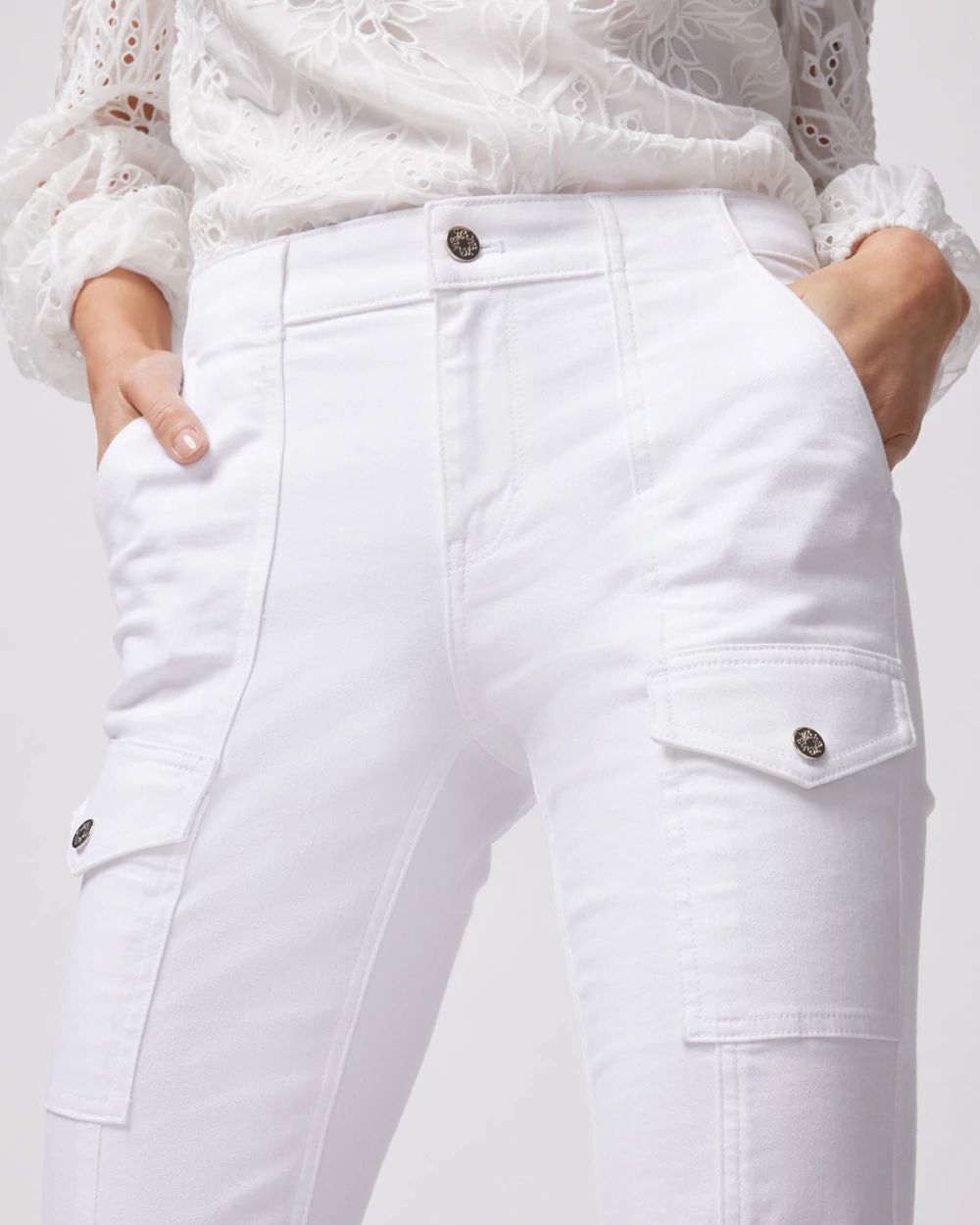 Petite High-Rise Cargo Skinny Flare Jeans click to view larger image.