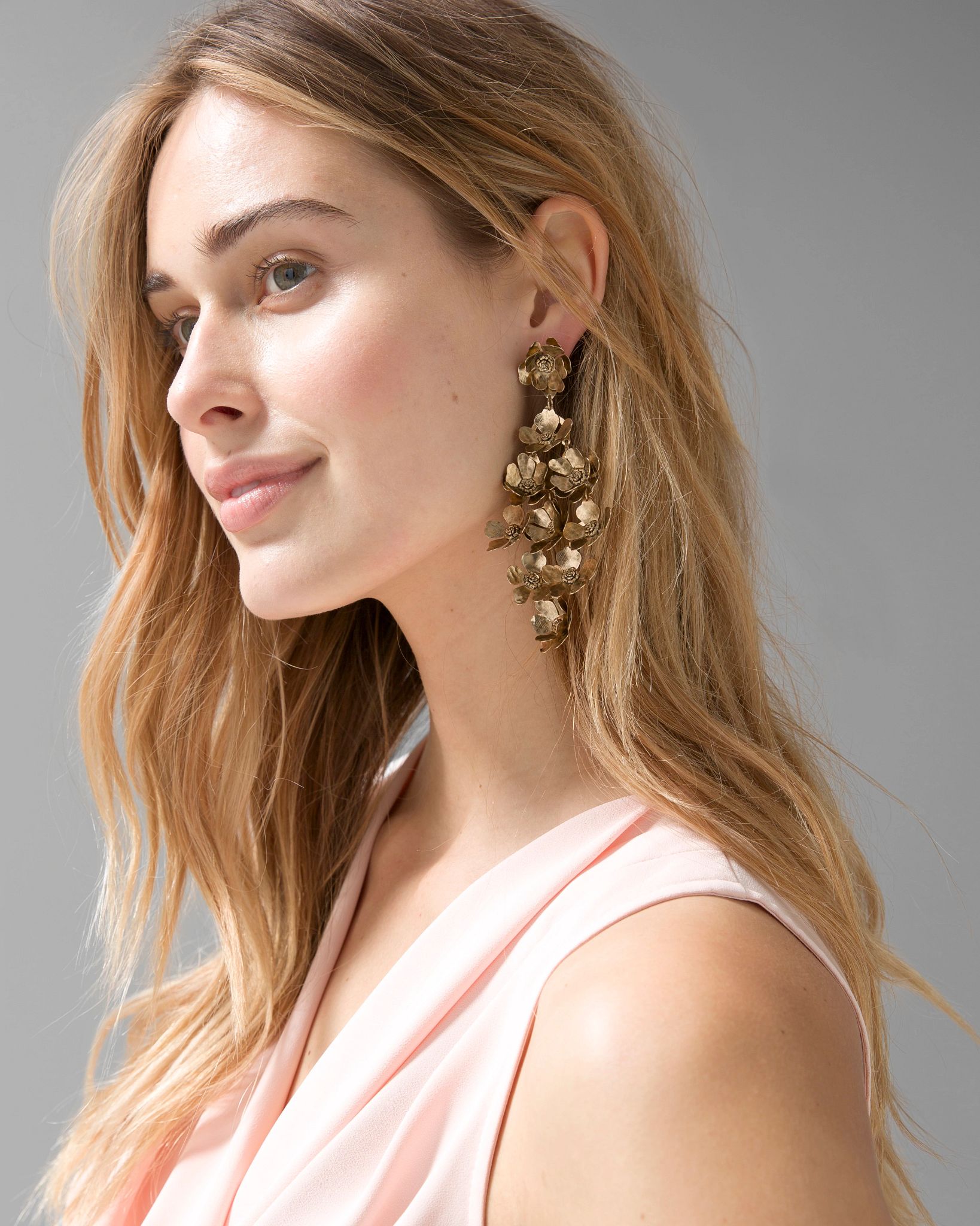 Goldtone Floral Statement Earrings