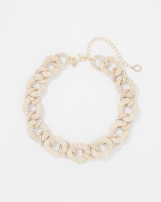 Natural Raffia + Crystal Link Necklace click to view larger image.