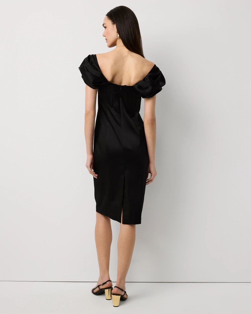 Off-The-Shoulder Satin Midi Dress