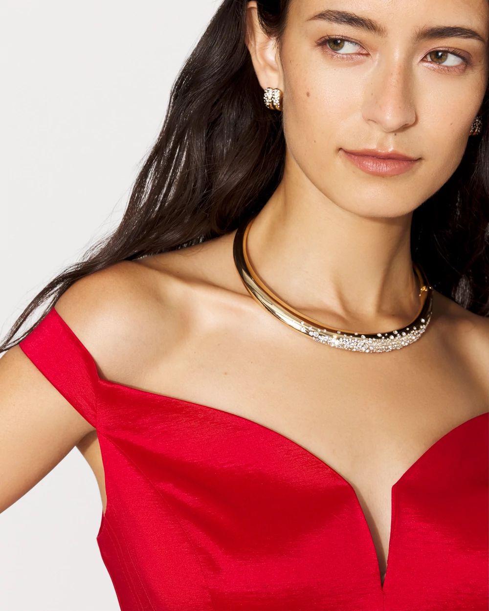 Off-The-Shoulder Taffeta Midi Dress click to view larger image.