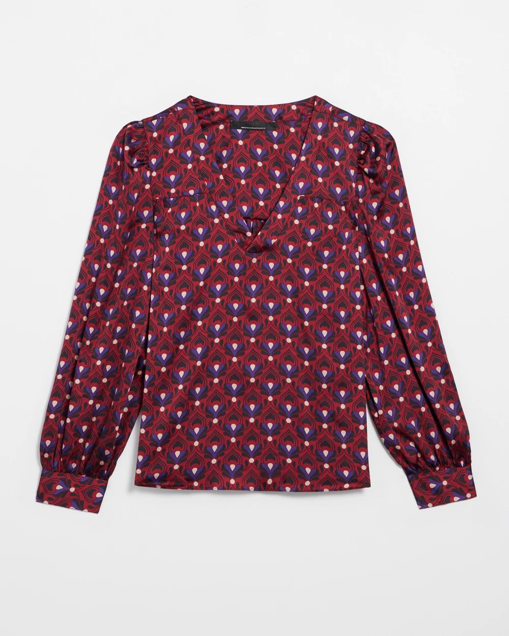 Long Sleeve Topstitch Satin Blouse click to view larger image.