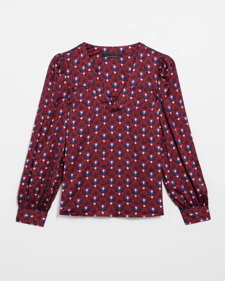 Long Sleeve Topstitch Satin Blouse click to view larger image.