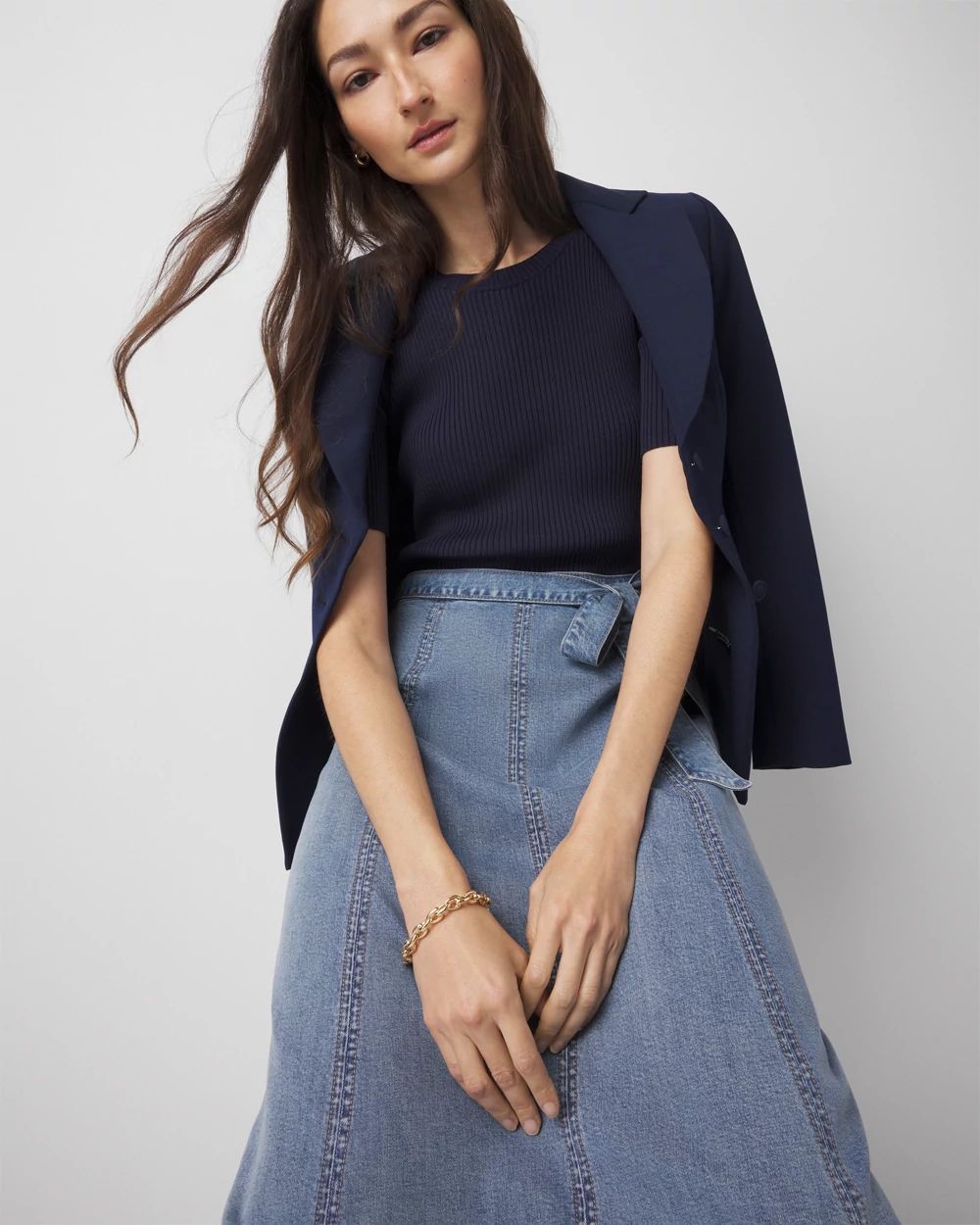 Sweater + Denim Midi Dress