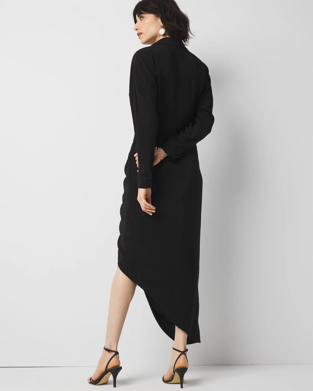 Ruched Crepe Midi Shirt Dress