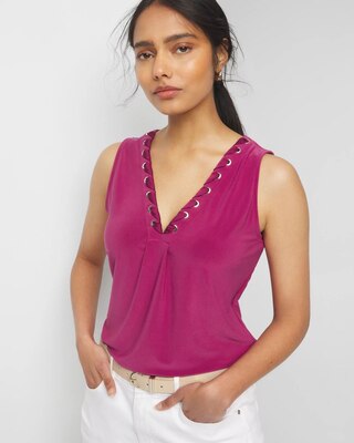 Matte Jersey Lace Notch Neck Tank