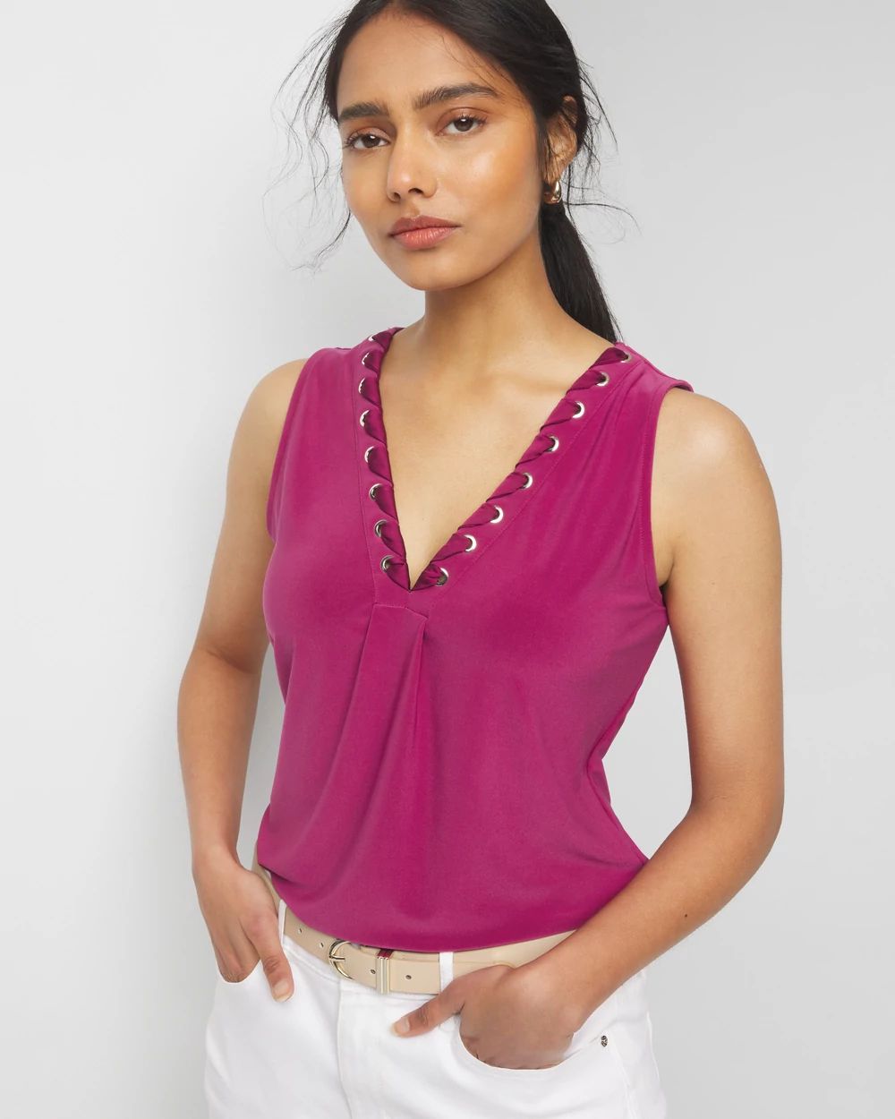 Matte Jersey Lace Notch Neck Tank