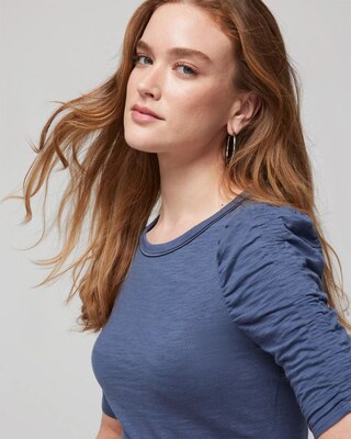 Shirred Sleeve Crewneck Tee