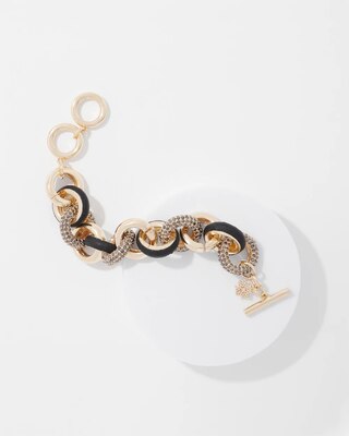 Black Leather + Pavé Link Bracelet click to view larger image.