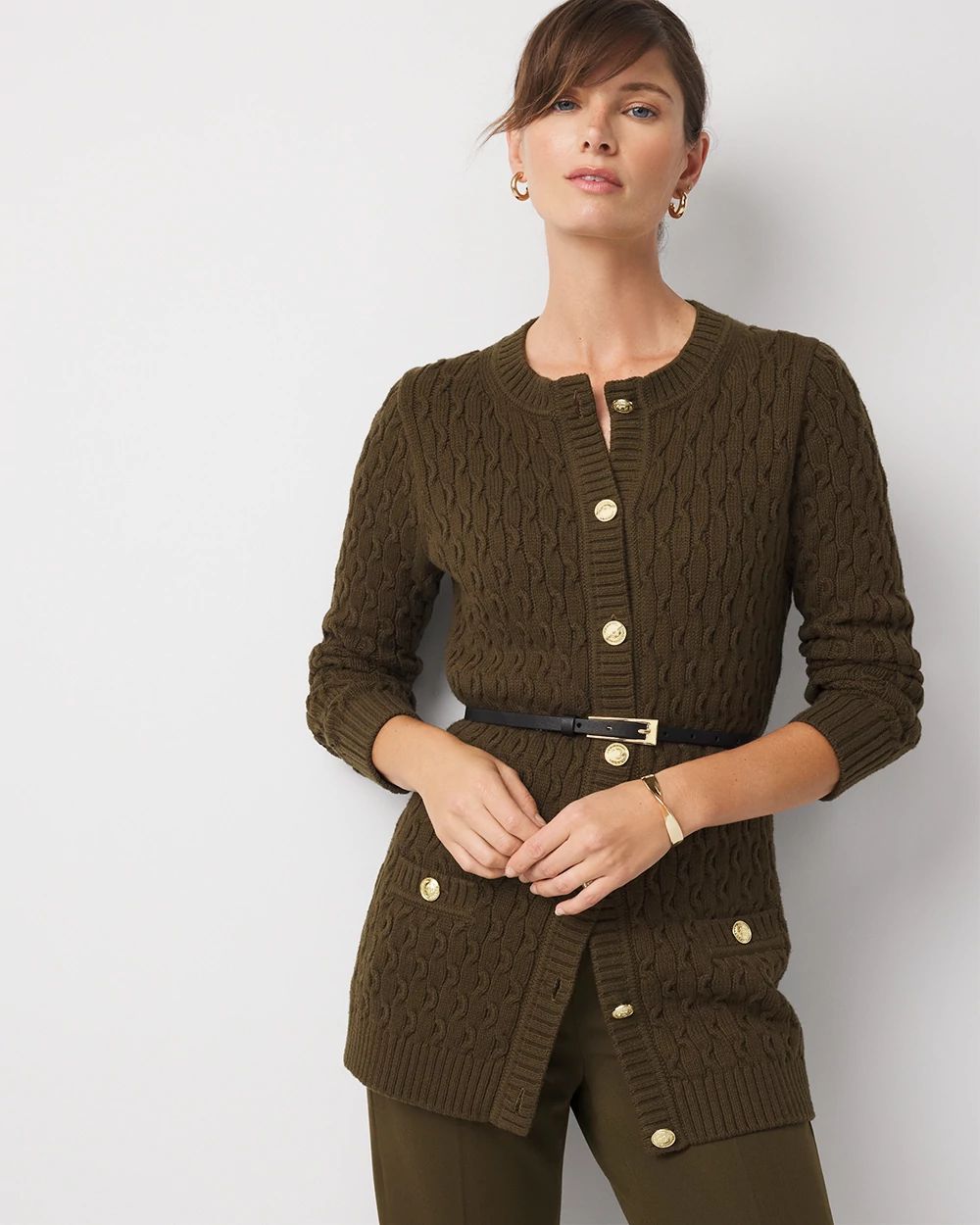 Longline Cable Knit Cardigan Sweater