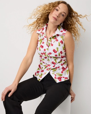 Ruched Poplin Sleeveless Shirt click to view larger image.