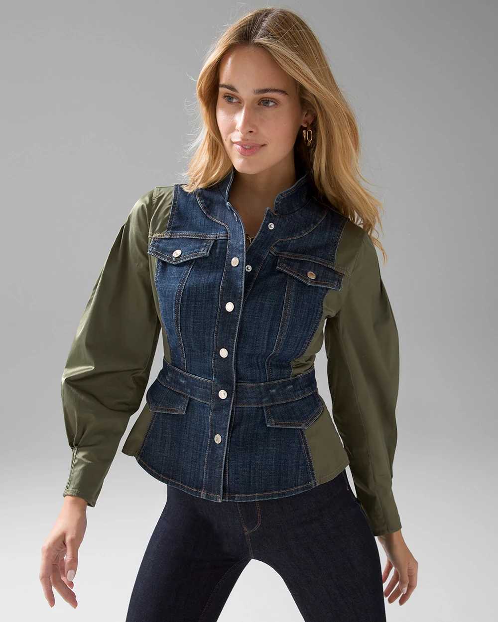 Pleat sleeve trucker jacket clearance