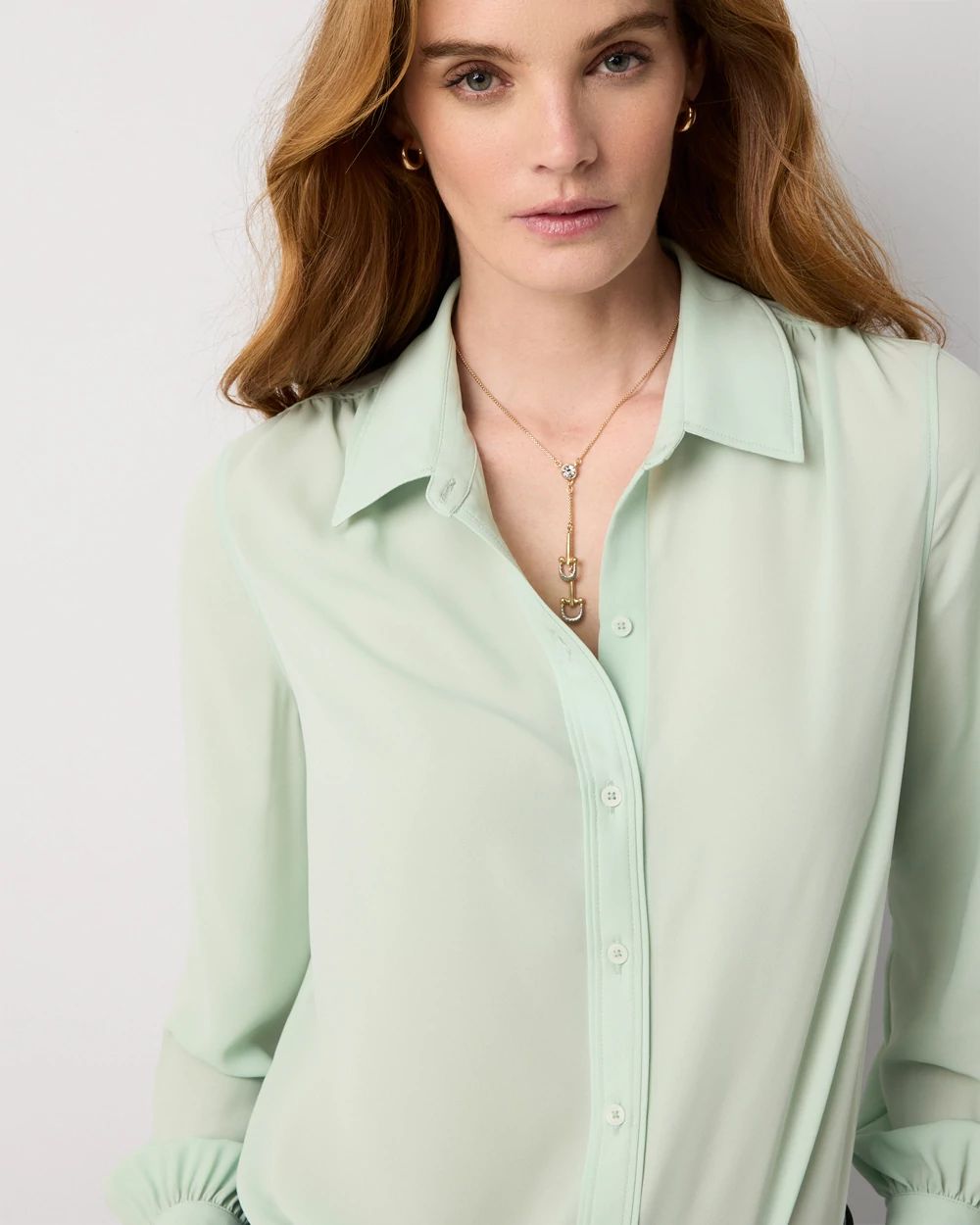 Petite Long Sleeve Soft Shirt with Piping
