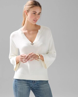 Elbow Sleeve V-Neck Pullover