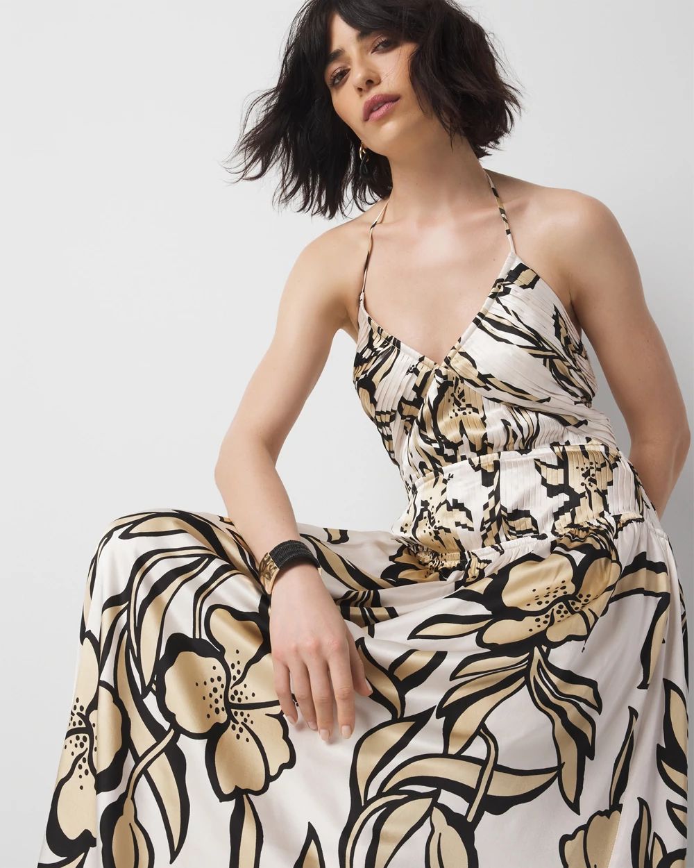 Petite Satin Halter Maxi Dress