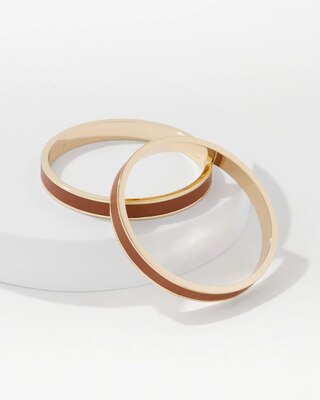2-Pack Cognac Textured Leather Bangles click to view larger image.