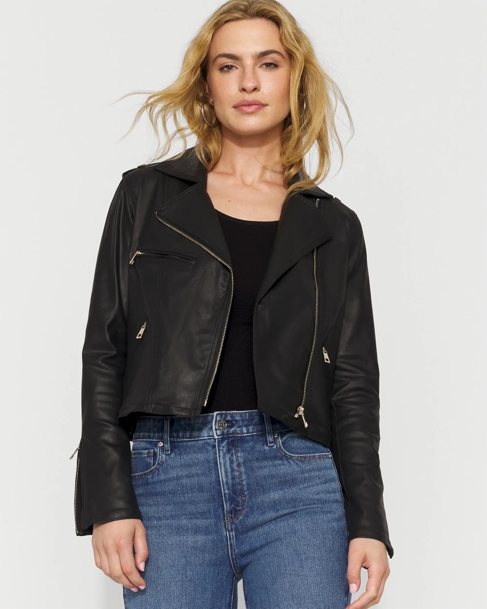 Women's Coated Moto Jacket in Vegas Coated Black size Small | White House Black Market