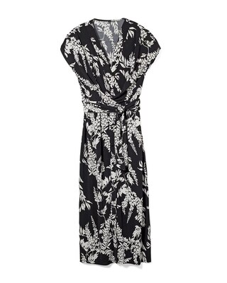 Button-Front Midi Wrap Dress