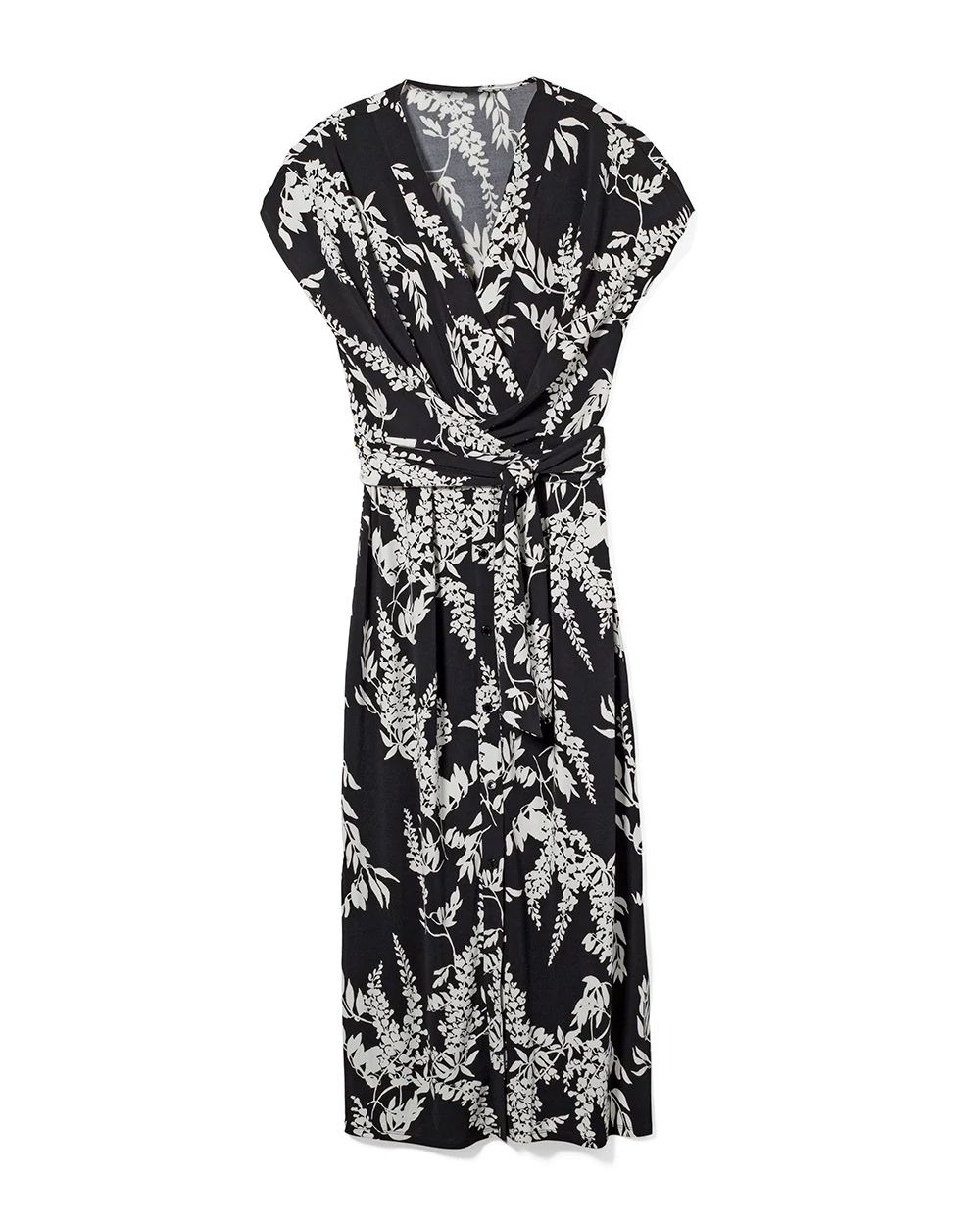 Button-Front Midi Wrap Dress