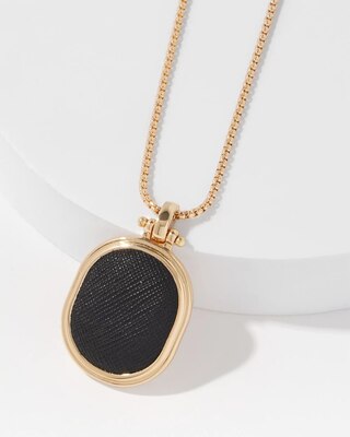 Black Textured Leather Pendant Necklace click to view larger image.