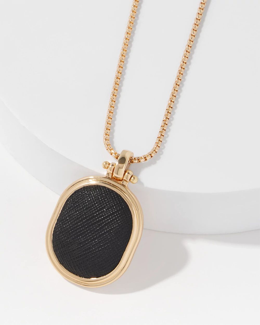Black Textured Leather Pendant Necklace