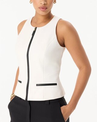 Faux Leather Trim Crepe Vest click to view larger image.