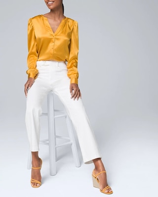 Silk Charmeuse Puff-Sleeve Blouse