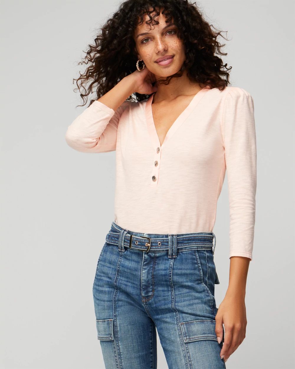 3/4 Sleeve Henley Tee