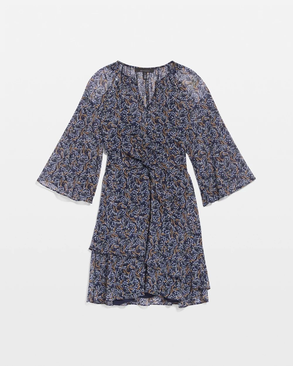3/4 Sleeve Printed Godet Dress