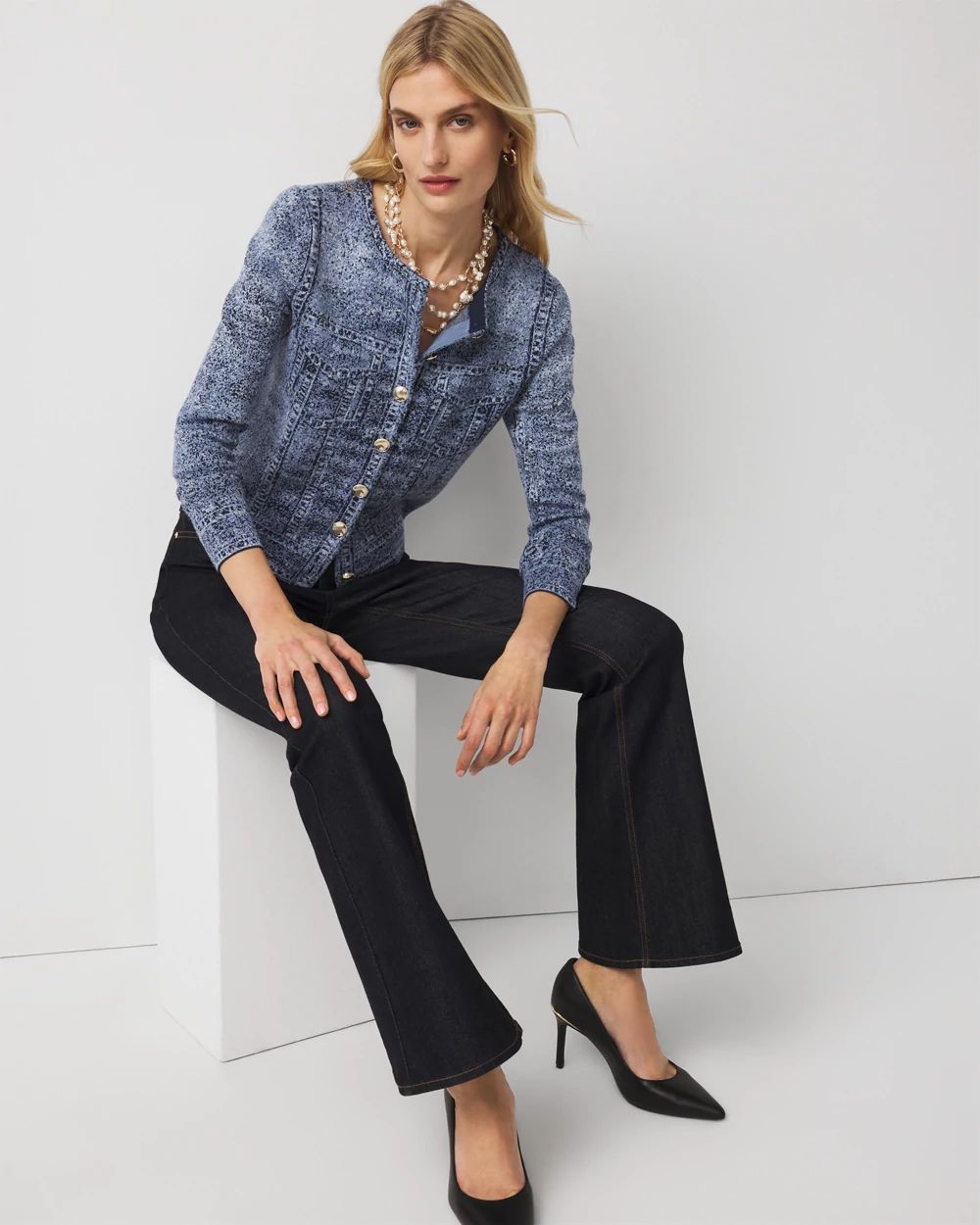 Denim Print Cardigan click to view larger image.