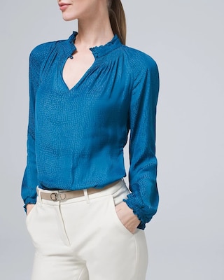 Smocked V-Neck Blouse