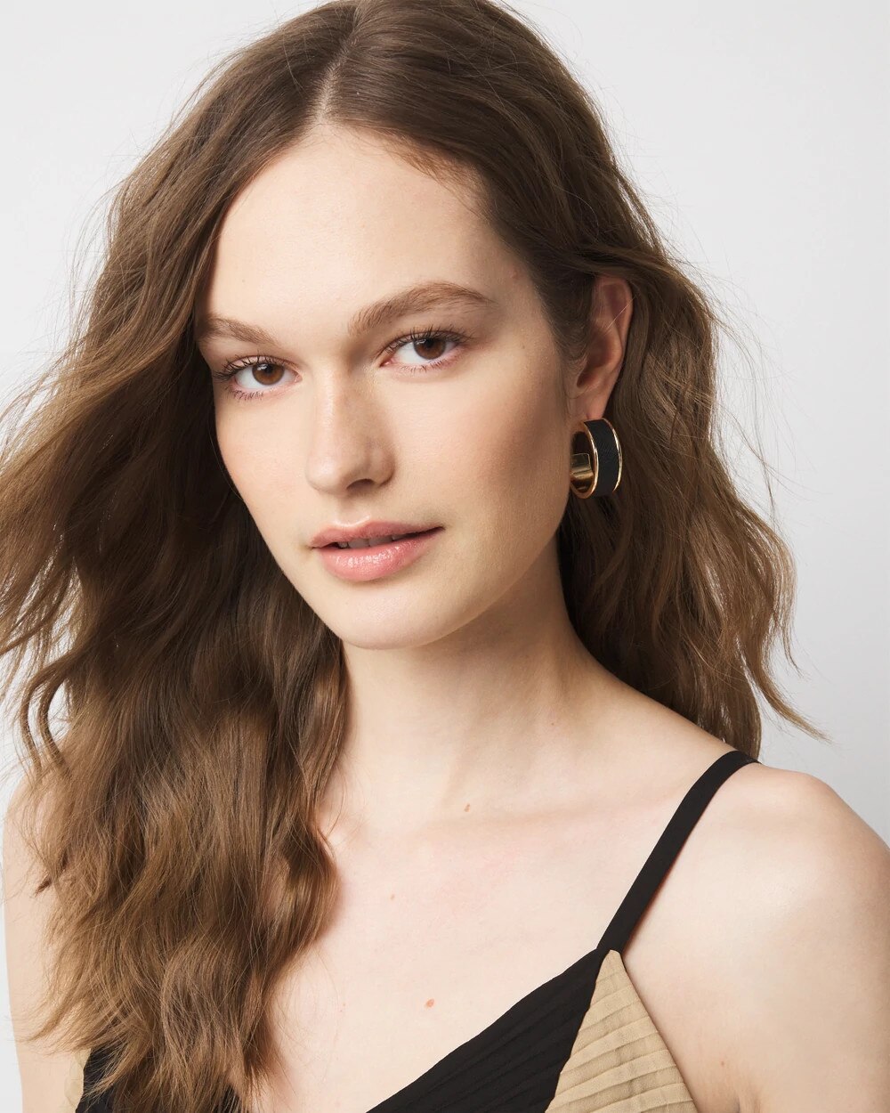 Black Textured Leather Small Hoop Earrings