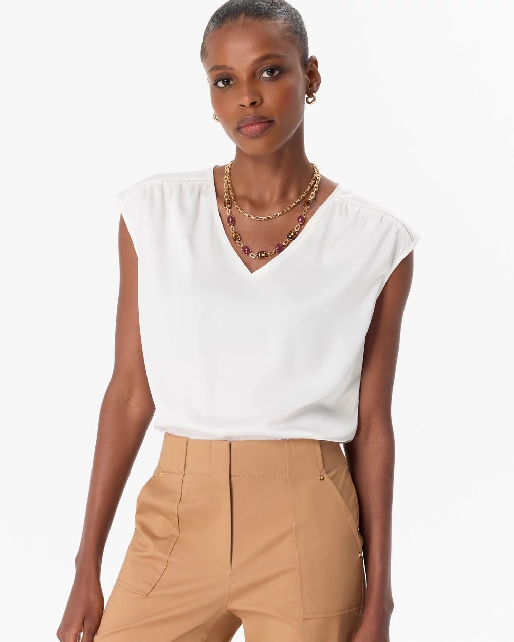 V-neck Crepe Shell