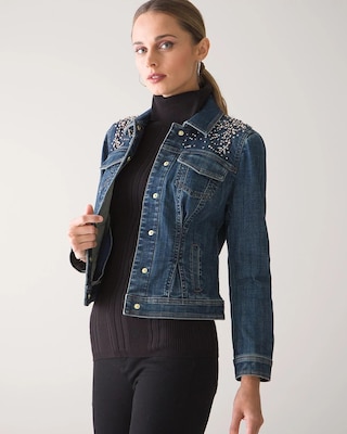 Pearl Embellished Trucker Jean Jacket