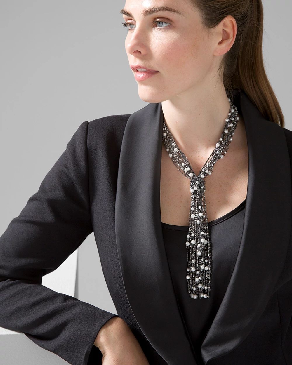 Hematite & Pearl Lariat