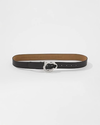 Leather Belt with Silver Sculptural Buckle click to view larger image.