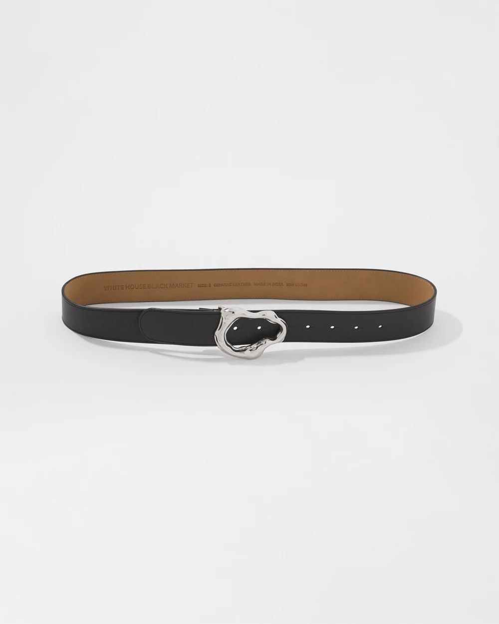 Leather Belt with Silver Sculptural Buckle