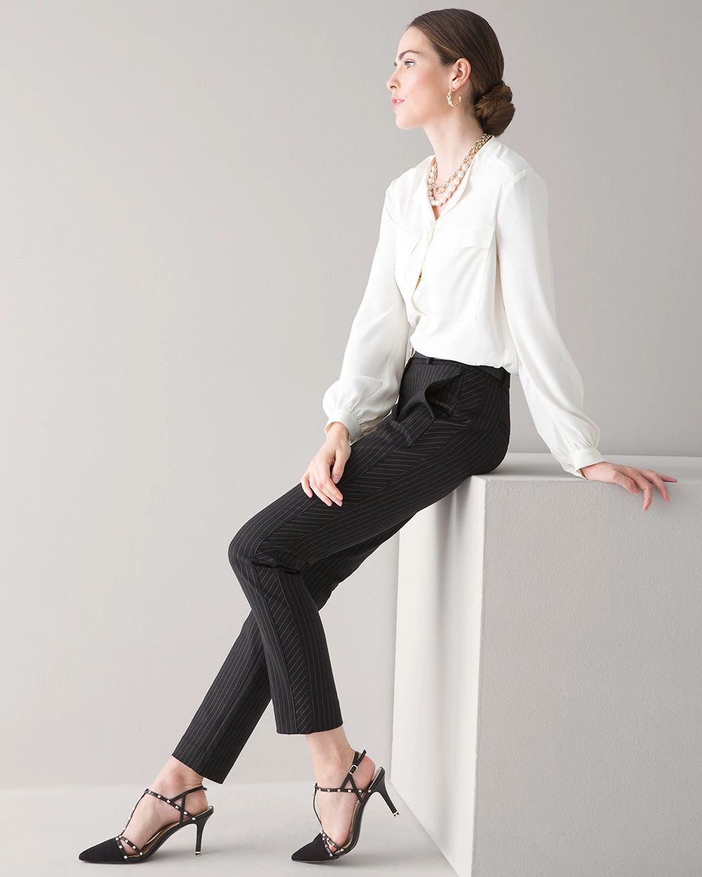 Tropical-Print Comfort Stretch Slim Ankle Pants