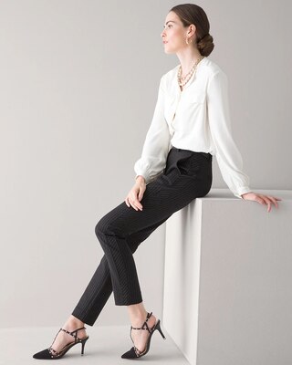 Tropical-Print Comfort Stretch Slim Ankle Pants