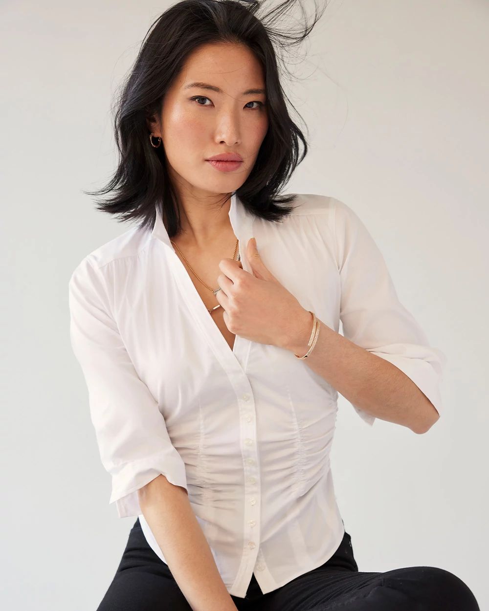 Elbow-Sleeve Ruched Shirt