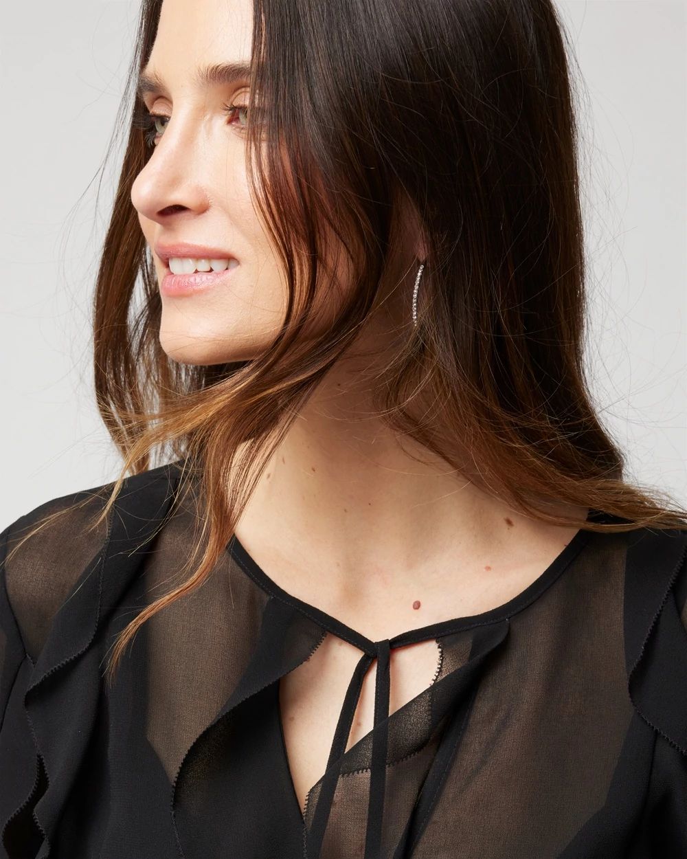Long Sleeve Ruffled Tie Neck Blouse