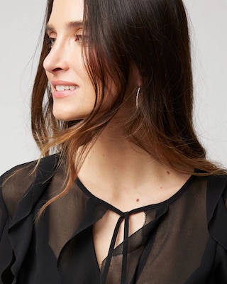 Long Sleeve Ruffled Tie Neck Blouse