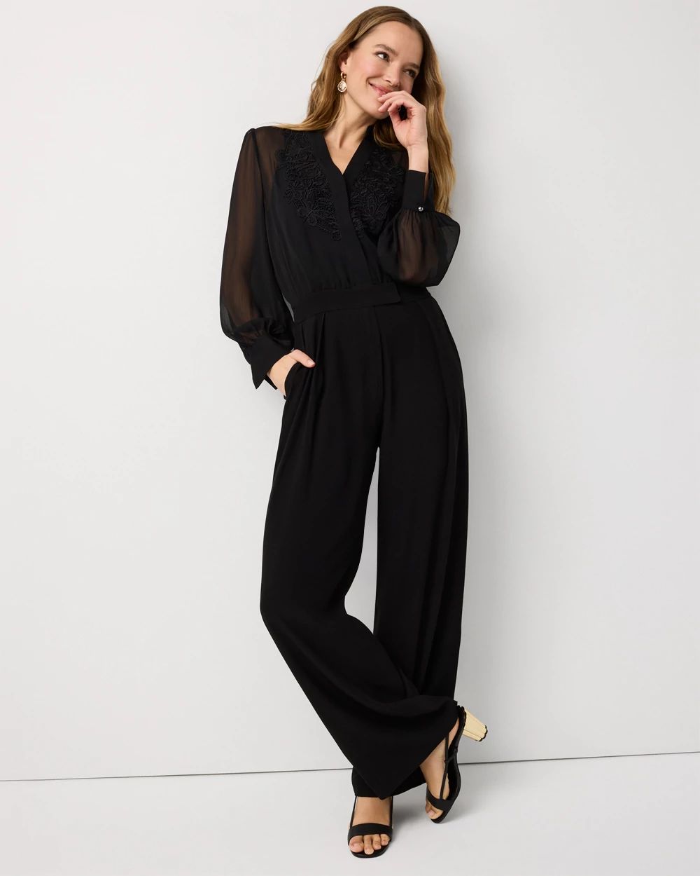 Lace Detail Wide Leg Jumpsuit click to view larger image.