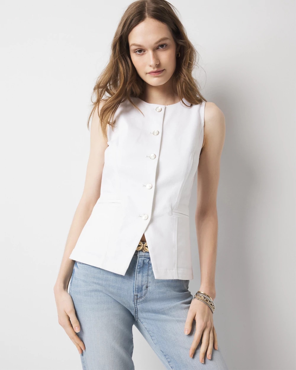 Denim Button Front Vest - image 1