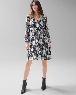 Long-Sleeve V-Neck Jacquard A-Line Dress