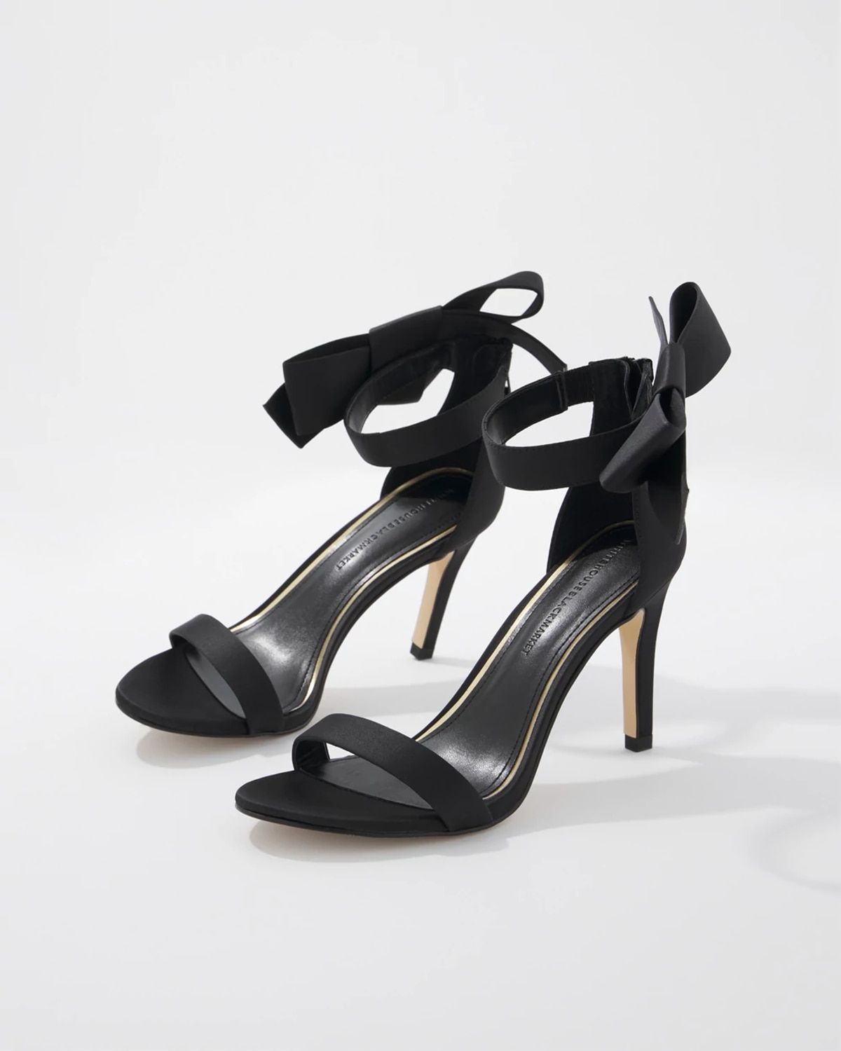 White House Black Market Satin Bow Heeled Sandals In Black